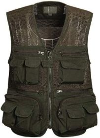 Mens Waistcoat Summer Outdoor Casual Fishing Safari Hiking Vest with Multi-Pocket (size: GREEN-XL)